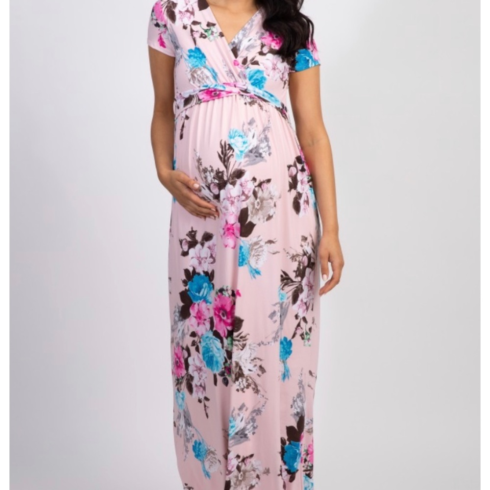 PinkBlush Light Pink Floral Wrap Maternity Dress
